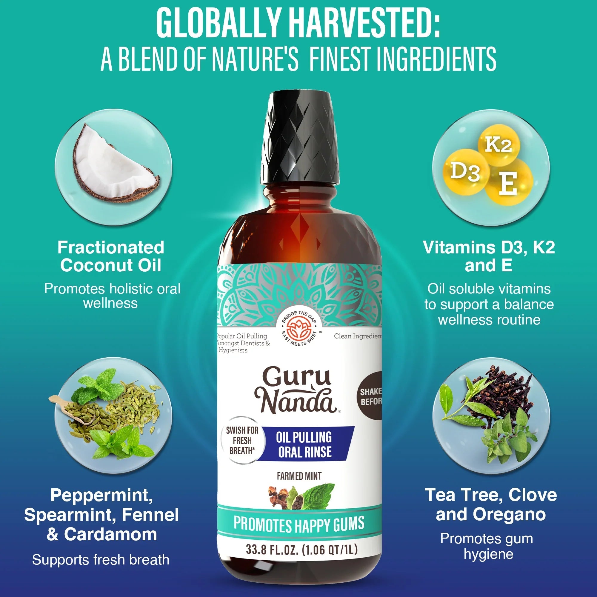 Cocomint Oil Pulling with 7 Essential Oils & Vitamins D3. E & K2