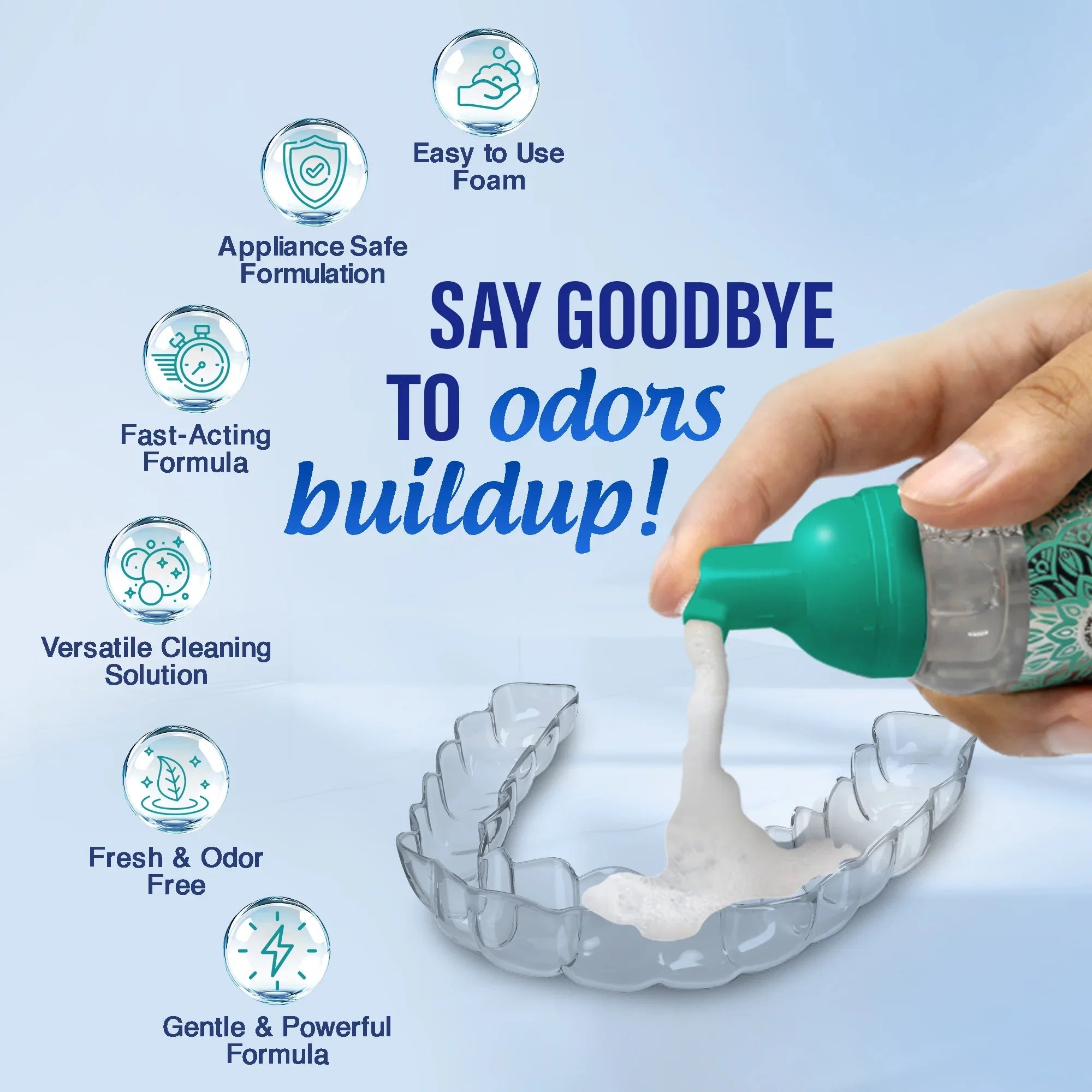 Retainer. Denture & Aligner Foam Cleaner & Cleaning Pod