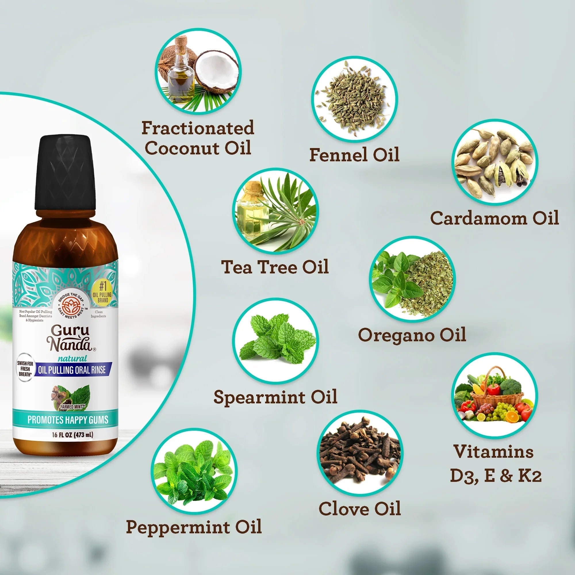 Cocomint Oil Pulling with 7 Essential Oils & Vitamins D3. E & K2