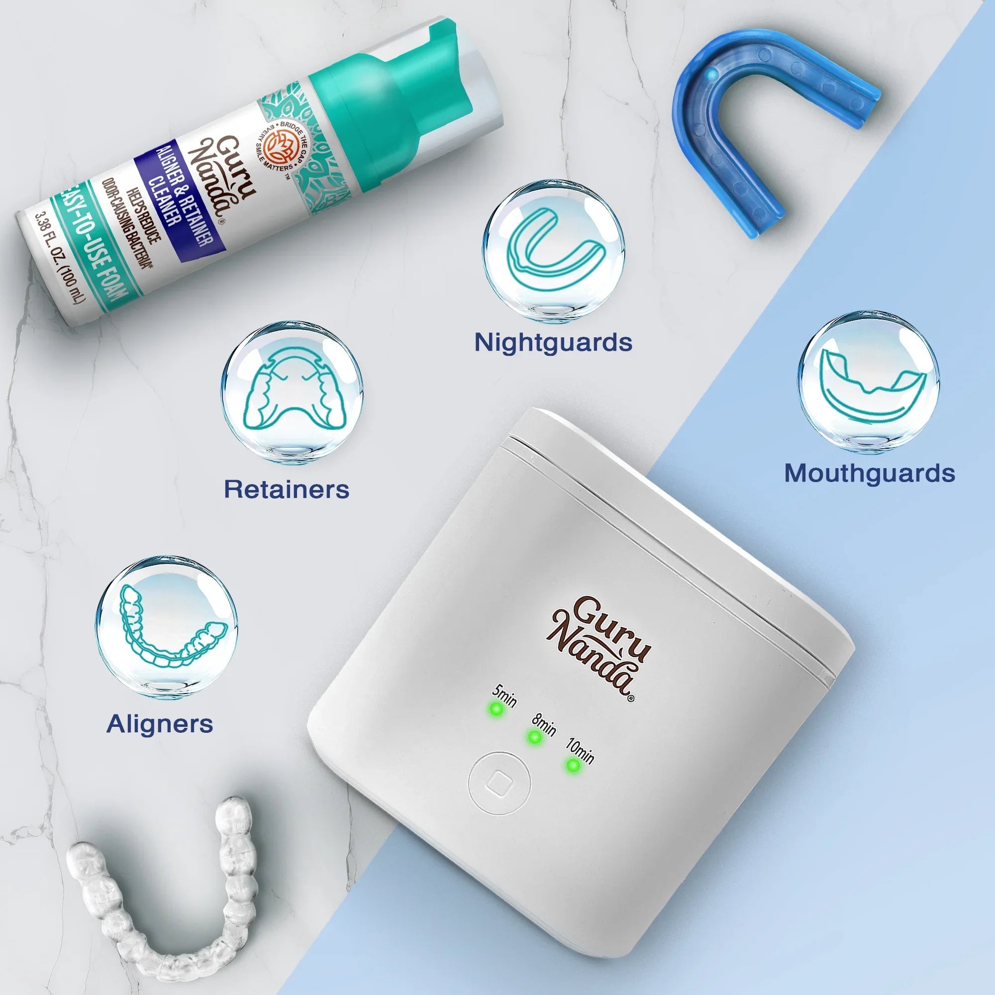 Retainer. Denture & Aligner Foam Cleaner & Cleaning Pod