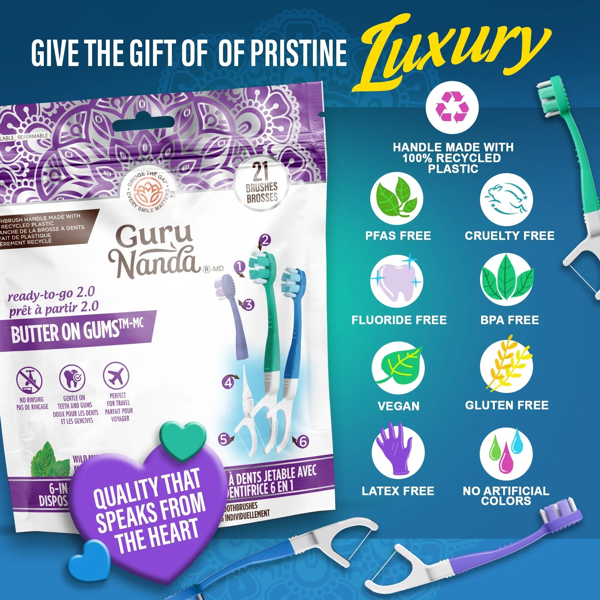 6-in-1 Ready to Go Butter on Gums Pre-Pasted Toothbrushes 2.0