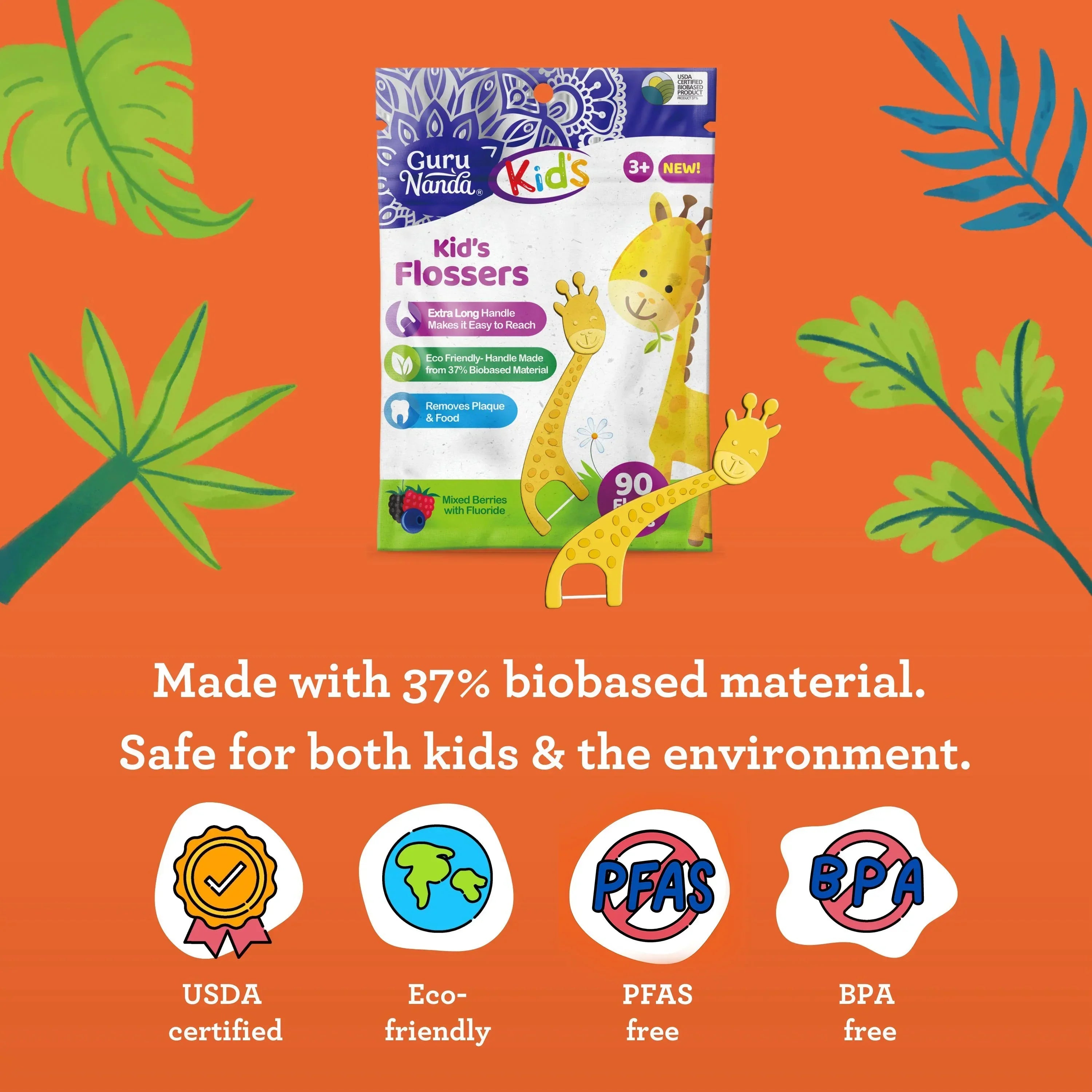Kids' Giraffe Shaped Flossers. Fluoride-Free
