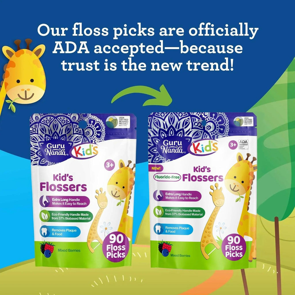 Kids' Giraffe Shaped Flossers. Fluoride-Free