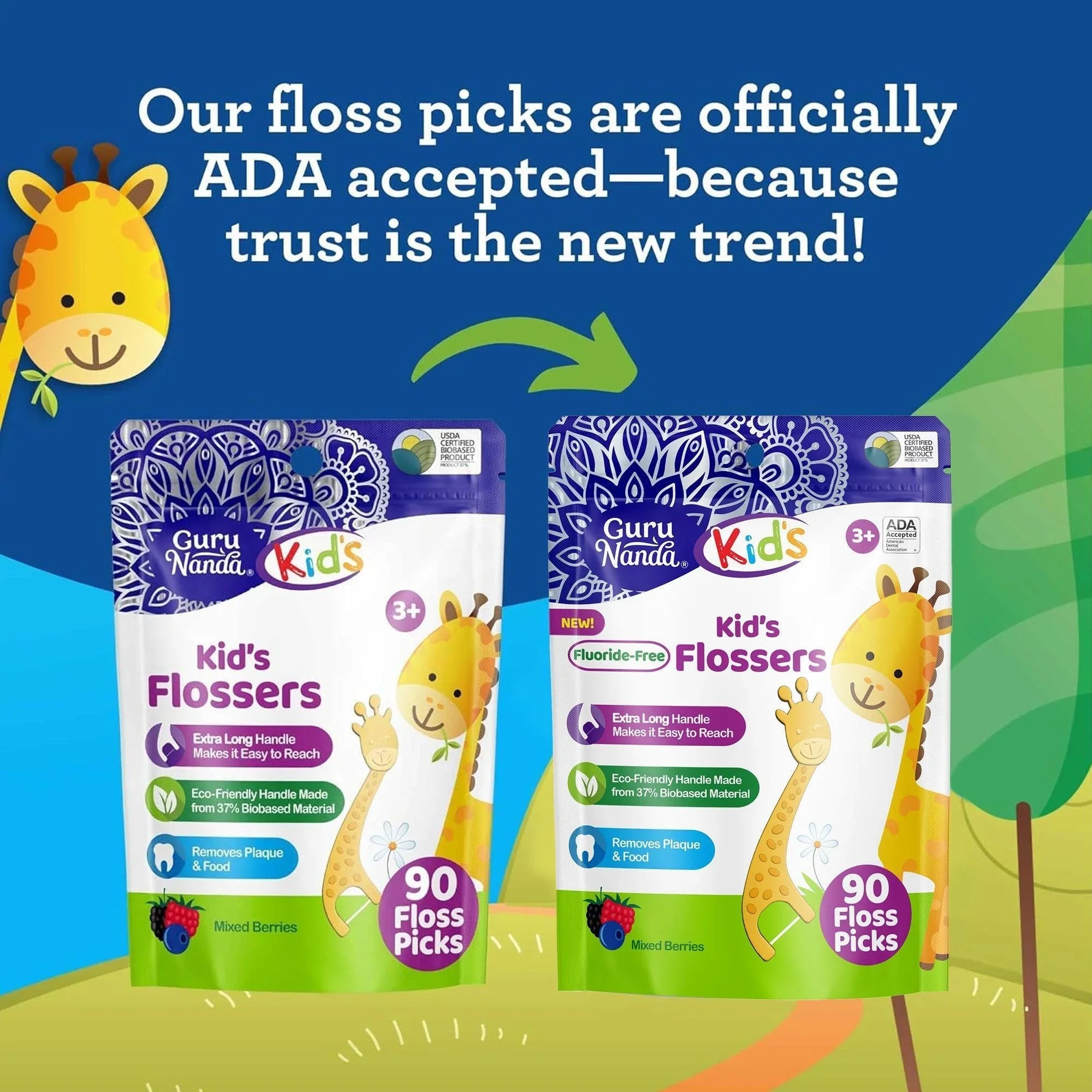 Kids' Giraffe Shaped Flossers. Fluoride-Free