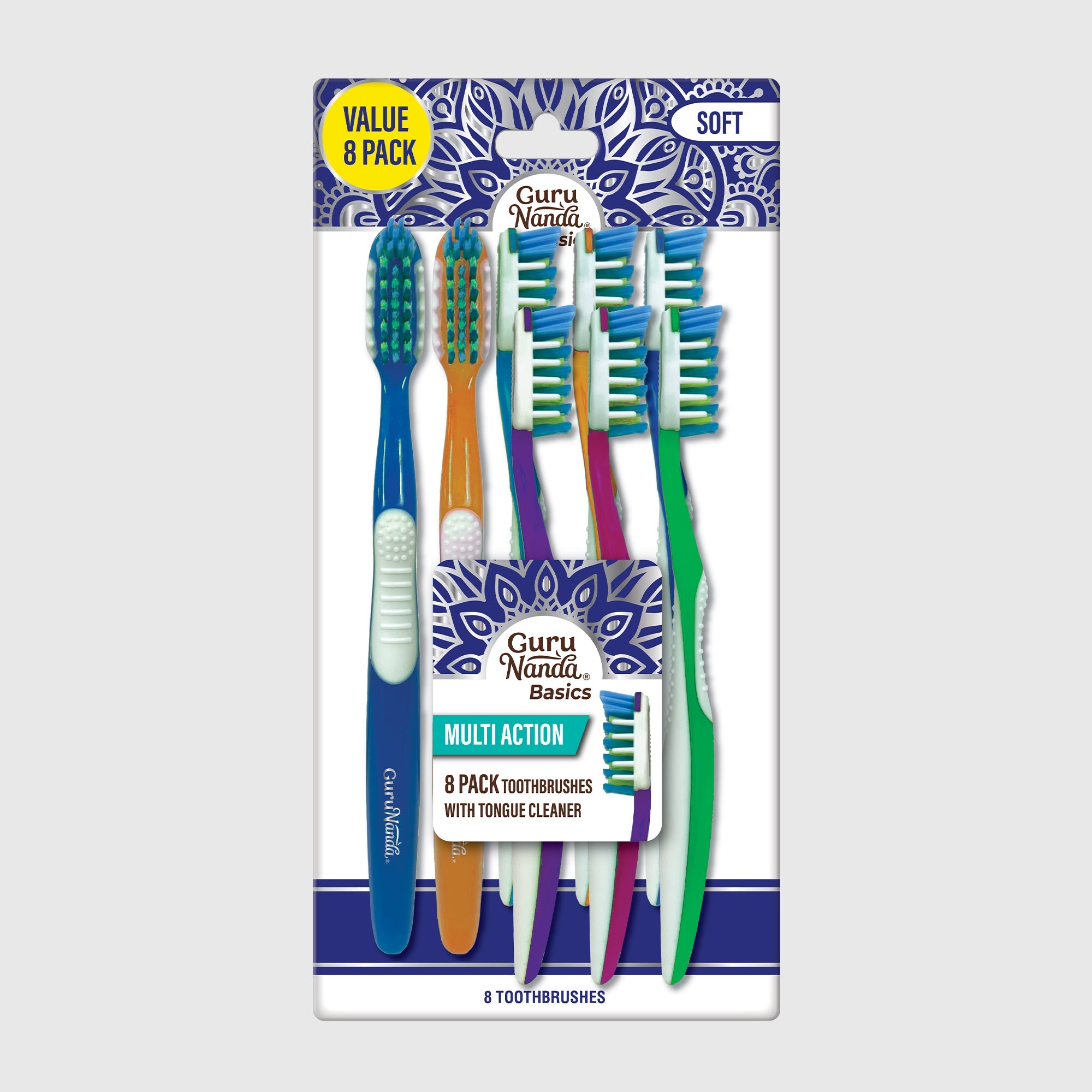 Multi-Action Toothbrush with Tongue Cleaner ¨C 8 Pack