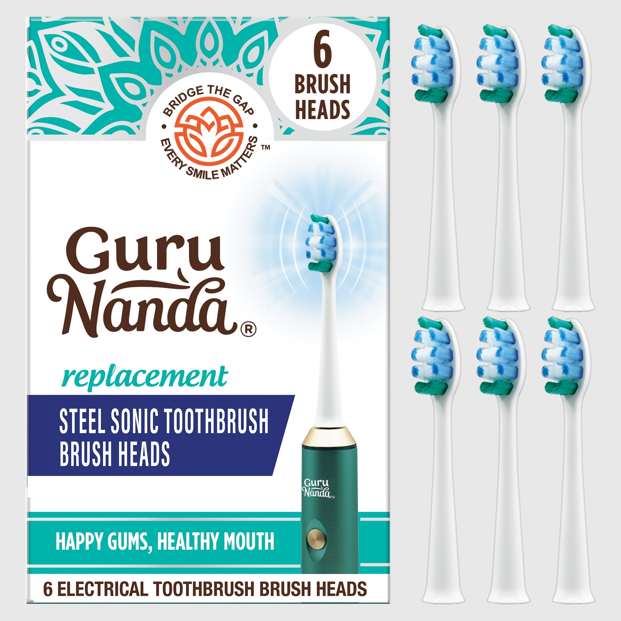 Steel Sonic Toothbrush Replacement Brush Heads ¨C 6 Pack