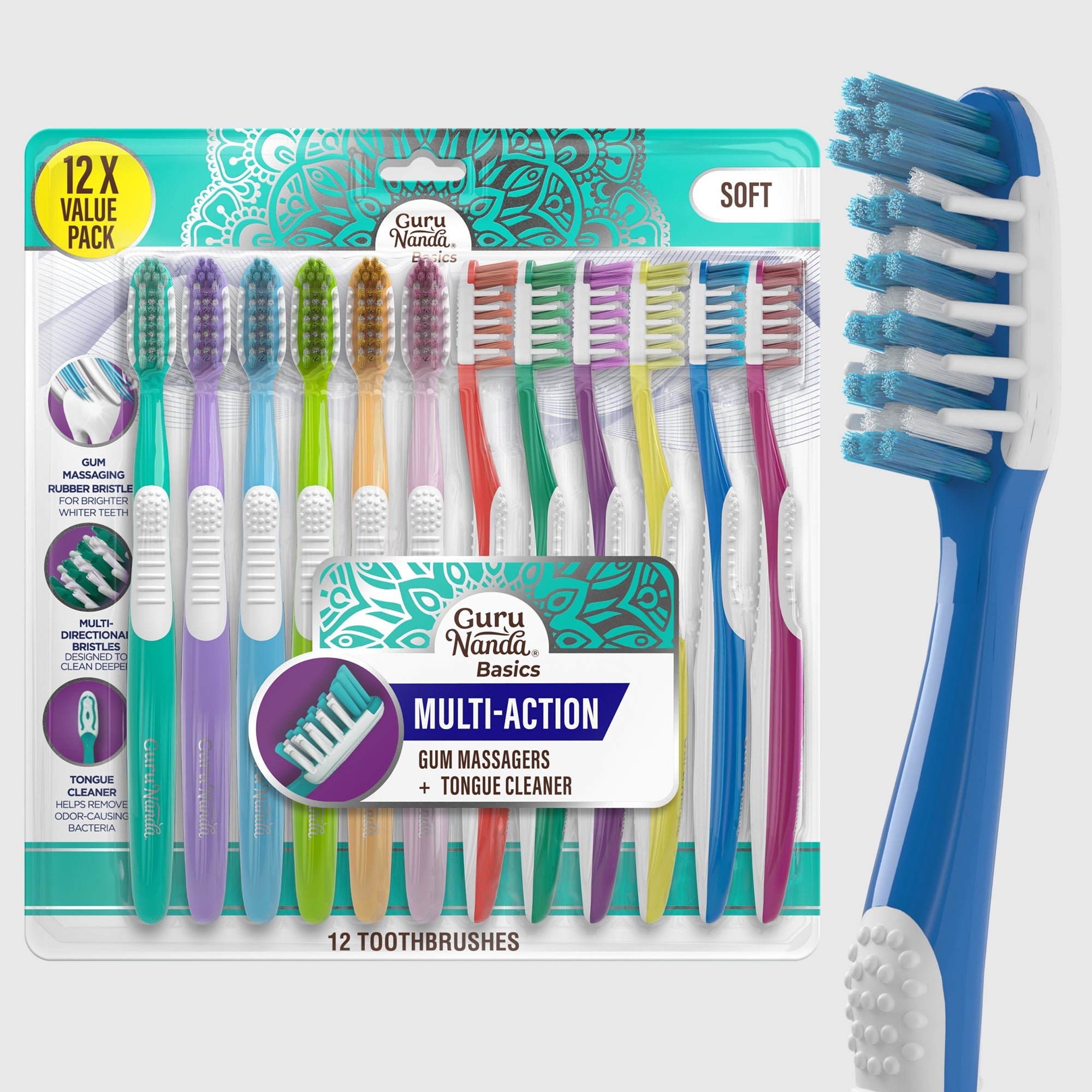 Multi-Action Toothbrush with Tongue Cleaner ¨C 12 Pack