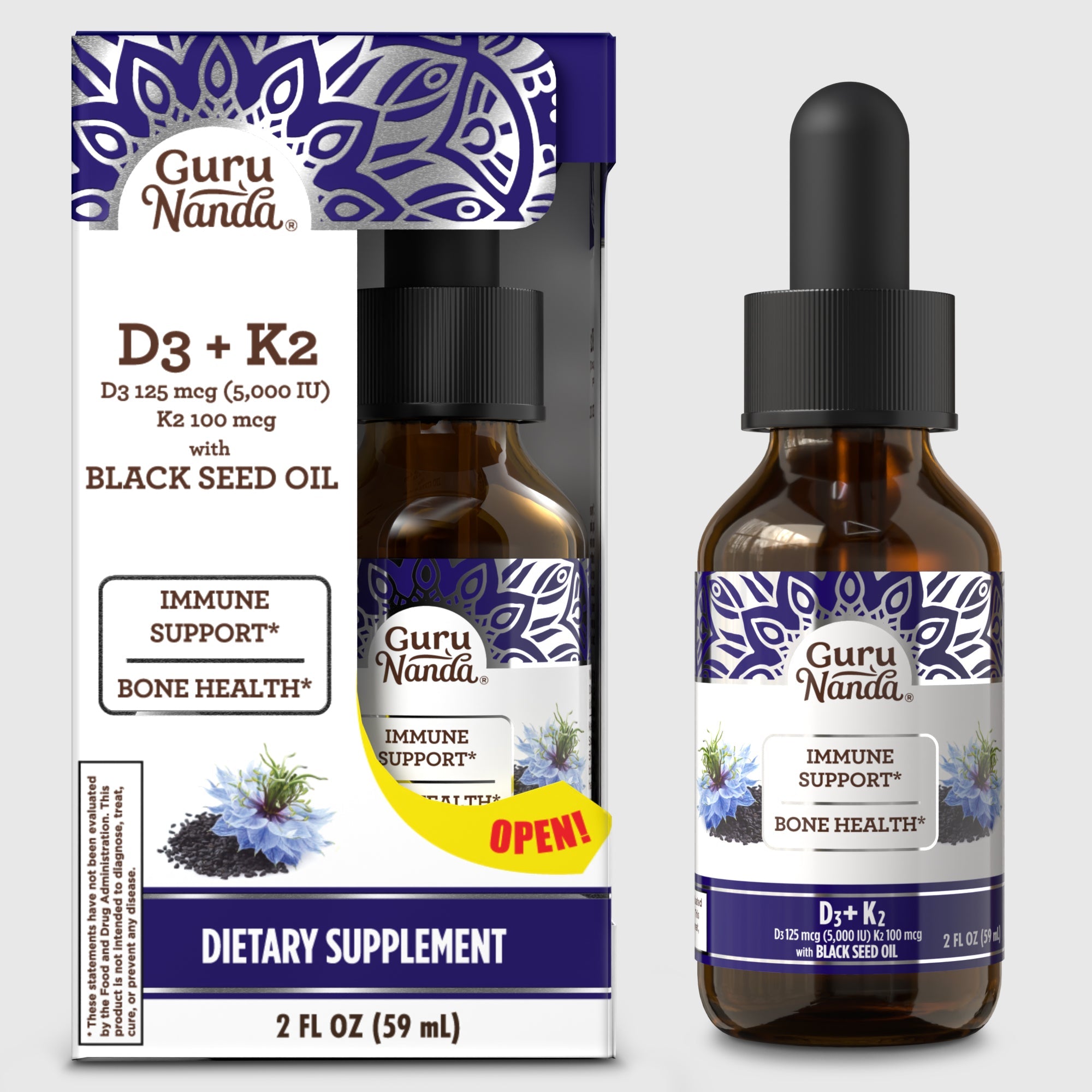 Natural Cold Pressed Black Seed Oil With Vitamin D3. K2. & E