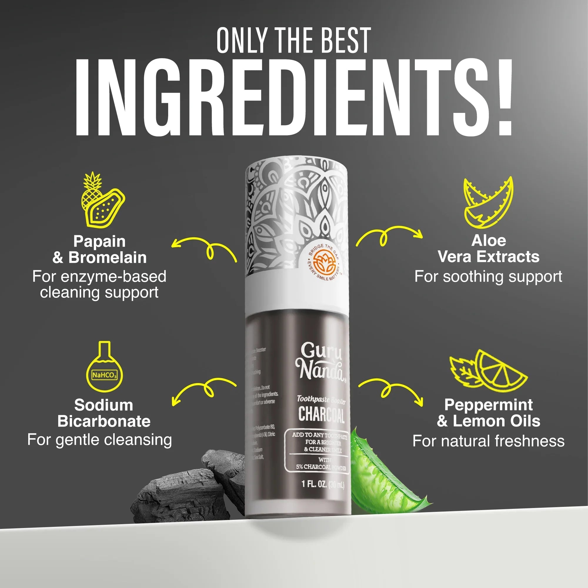 Charcoal Toothpaste Booster with 5% Charcoal Powder ¨C 1 fl oz