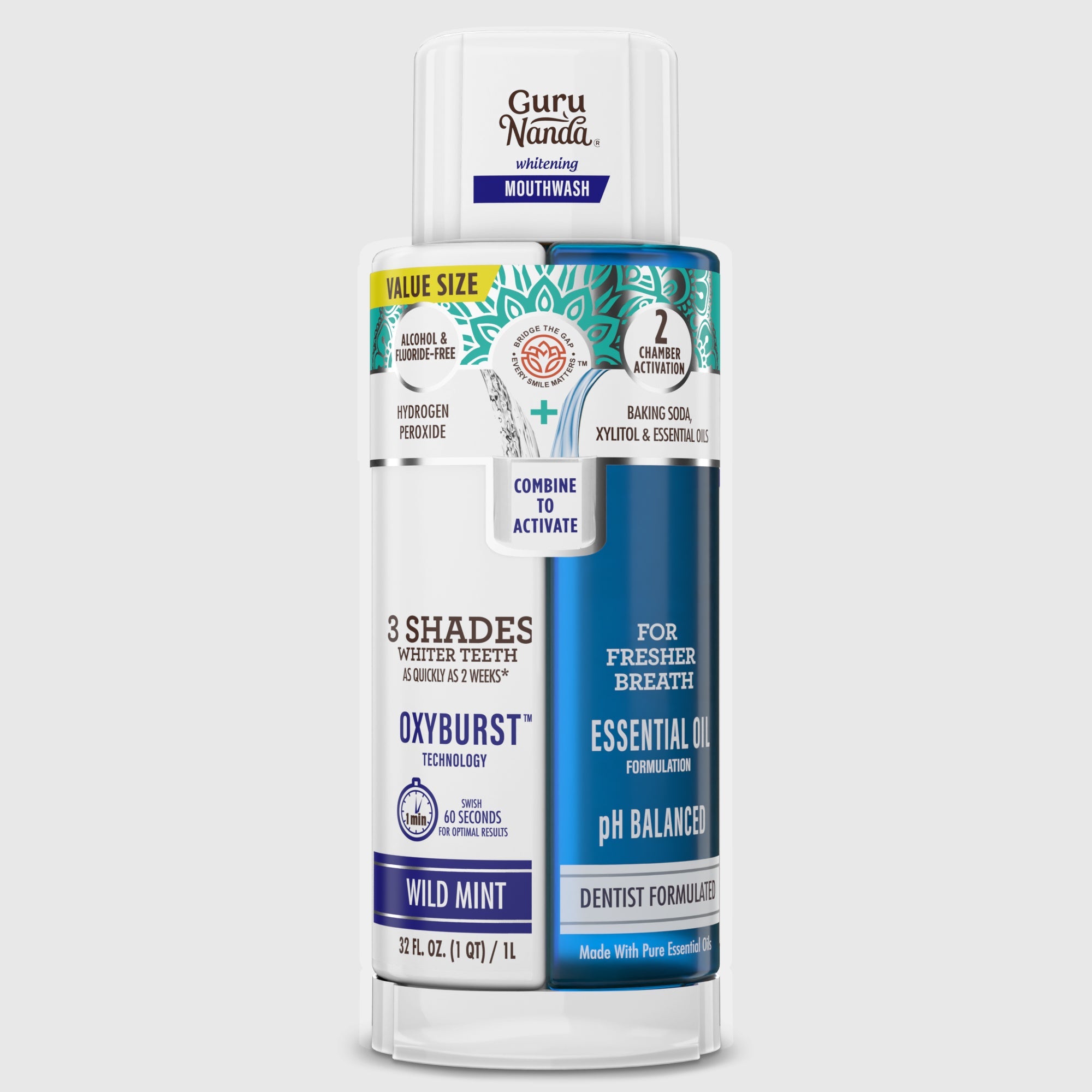 Dual Barrel Oxyburst Whitening Mouthwash. Wild Mint