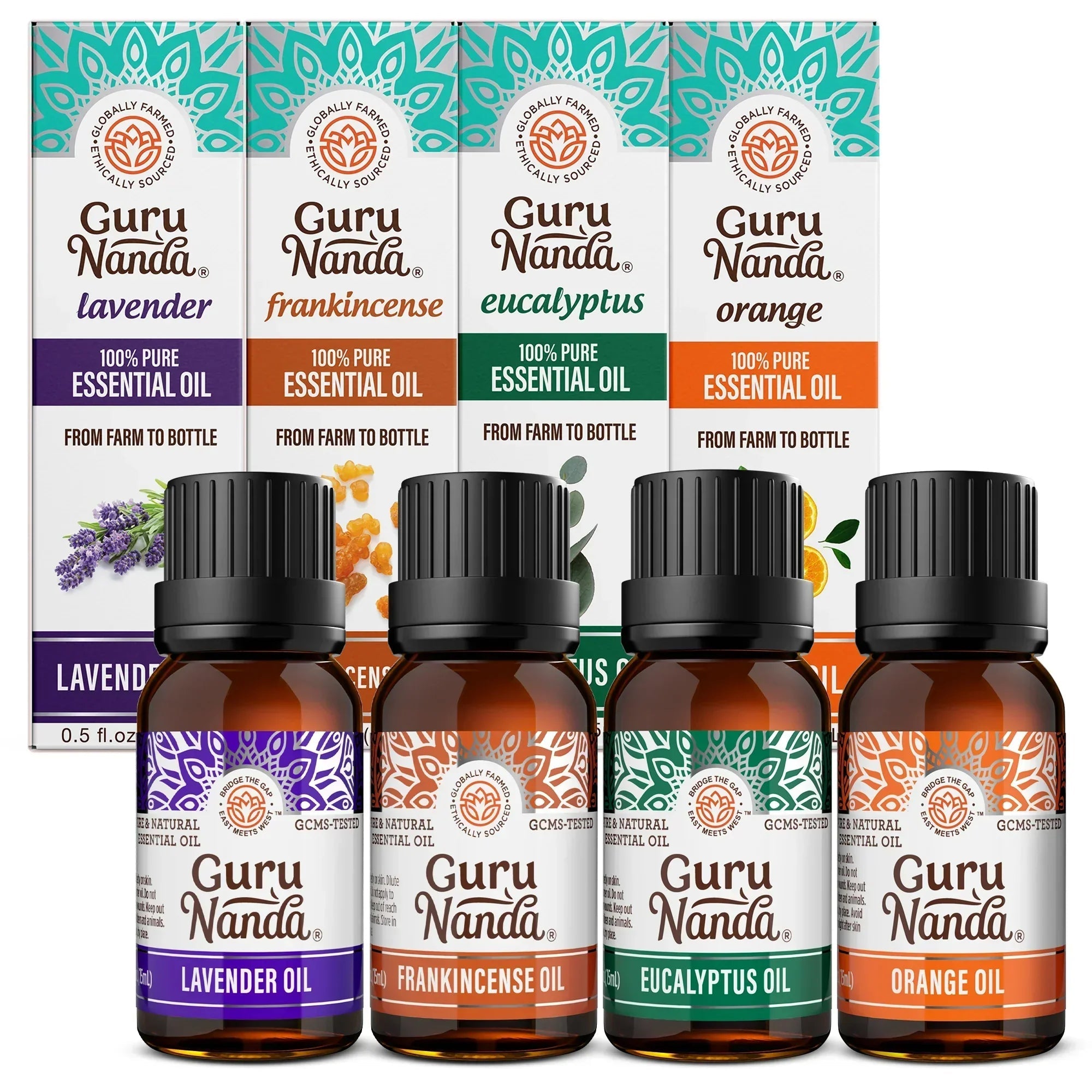Four Essential Classics Set- Frankincense. Lavender. Eucalyptus. & Orange 4 x 15mL