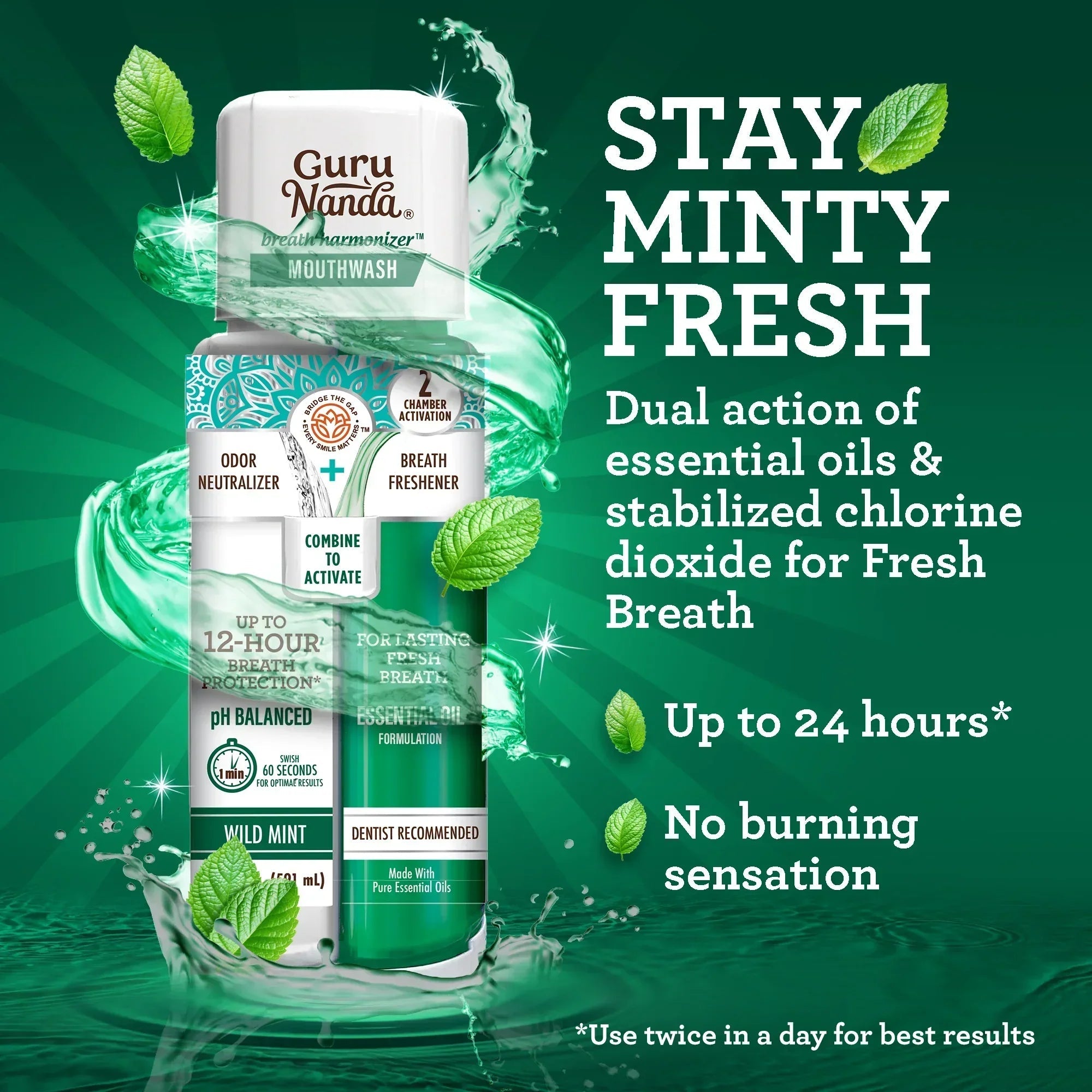 Dual Barrel Breath Harmonizer Mouthwash. Wild Mint