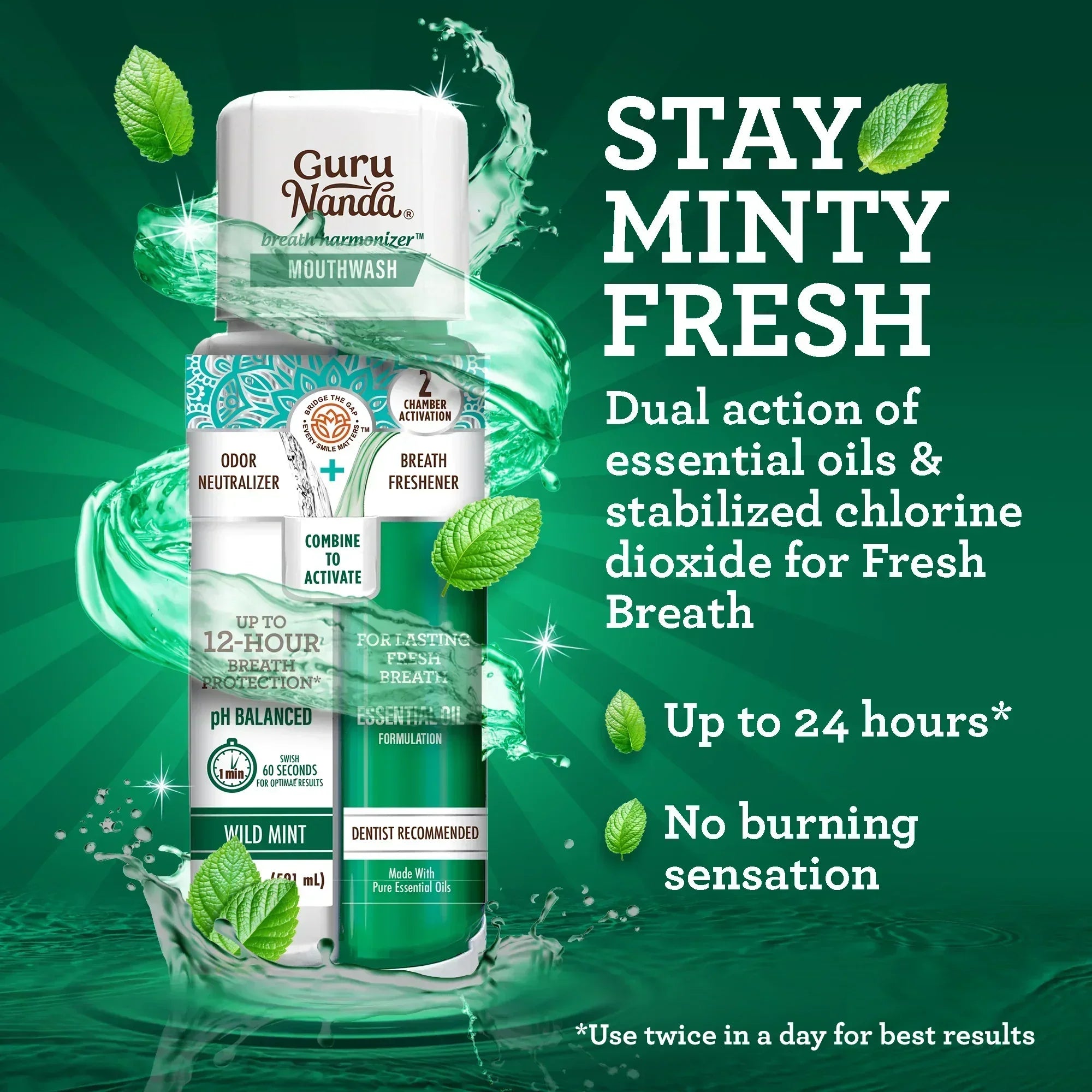 Dual Barrel Breath Harmonizer Mouthwash. Wild Mint