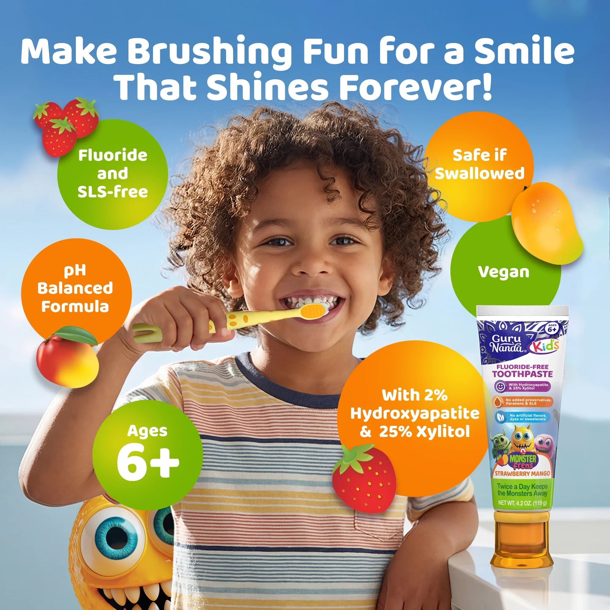 Kids Toothpaste with Xylitol & Hydroxyapatite. Strawberry Mango ¨C 4.2 oz