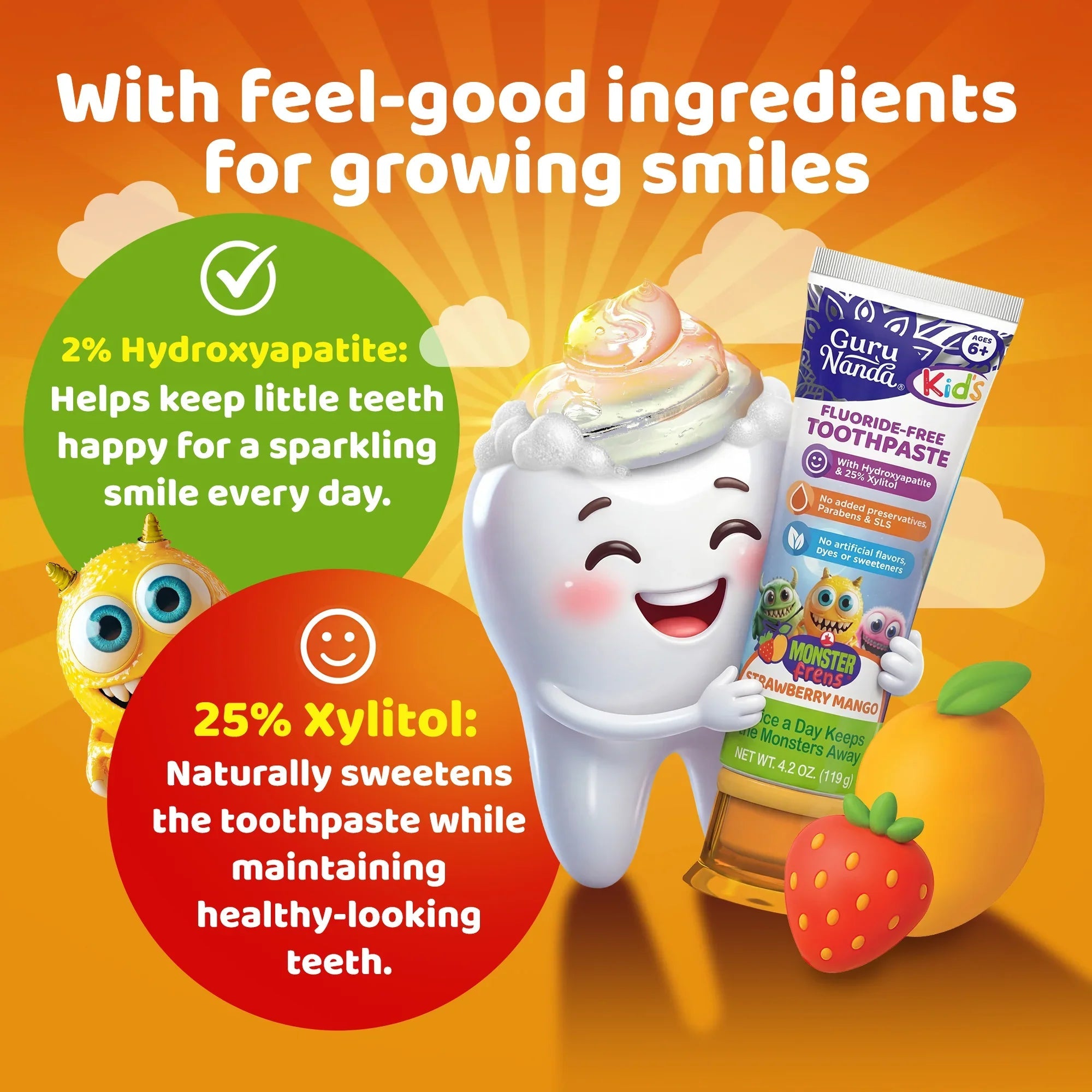 Kids Toothpaste with Xylitol & Hydroxyapatite. Strawberry Mango ¨C 4.2 oz