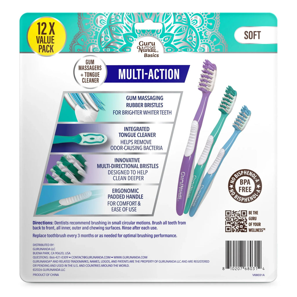 Multi-Action Toothbrush with Tongue Cleaner ¨C 12 Pack
