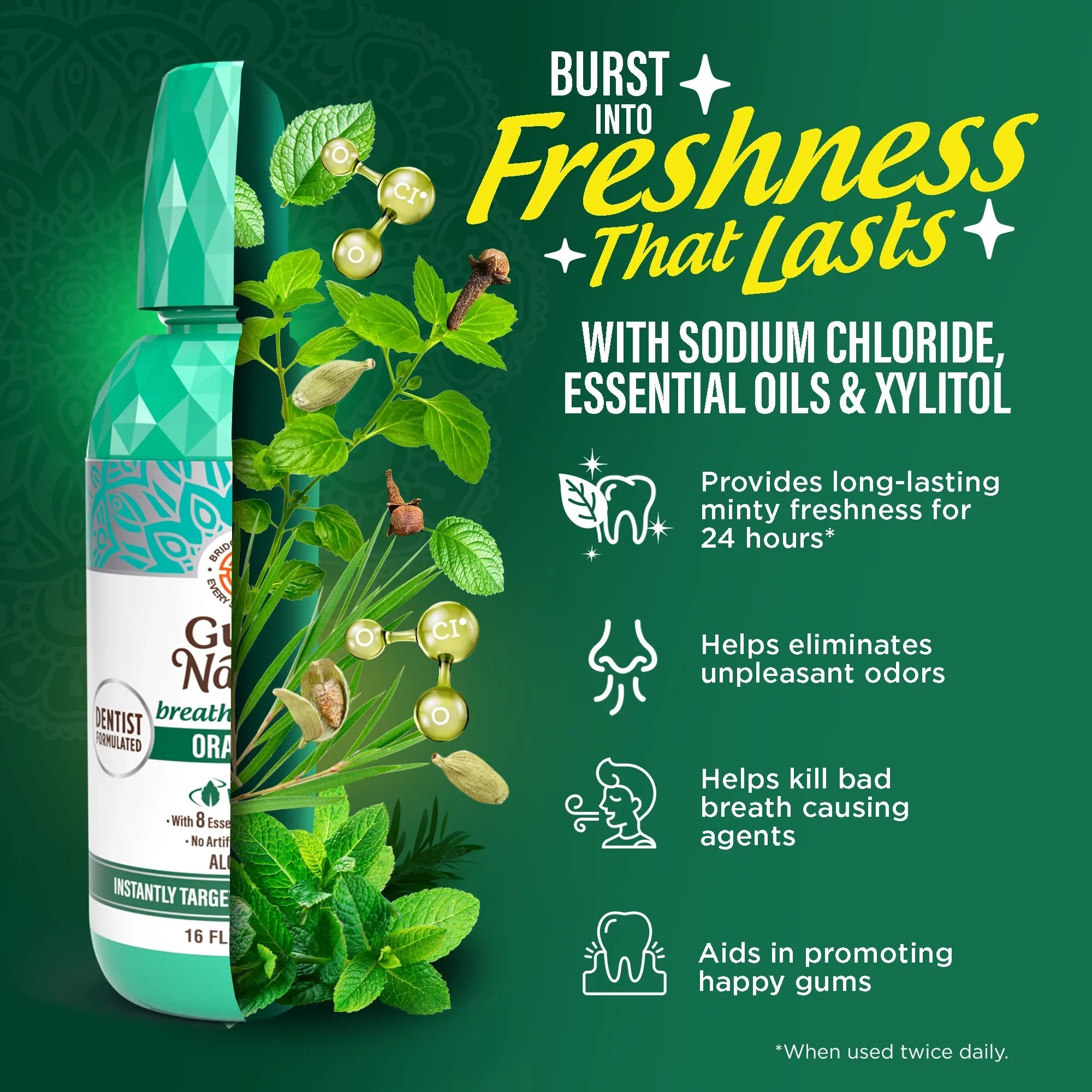 Fresh Breath Harmonizer Oral Rinse. Wild Mint