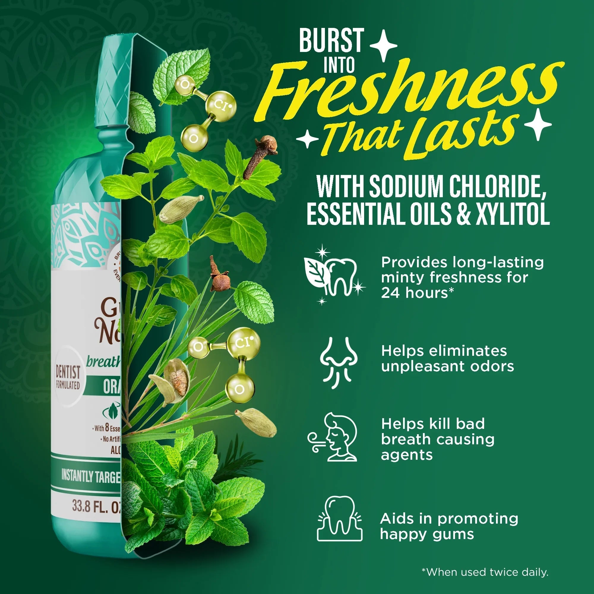 Fresh Breath Harmonizer Oral Rinse. Wild Mint