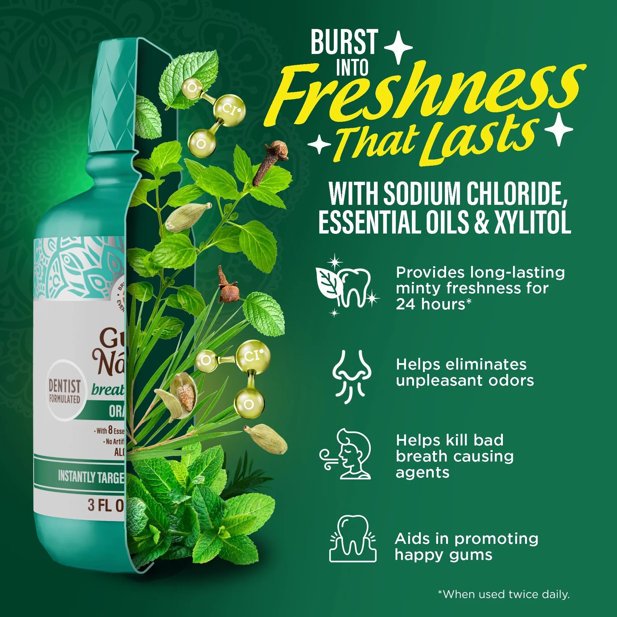 Fresh Breath Harmonizer Oral Rinse. Wild Mint
