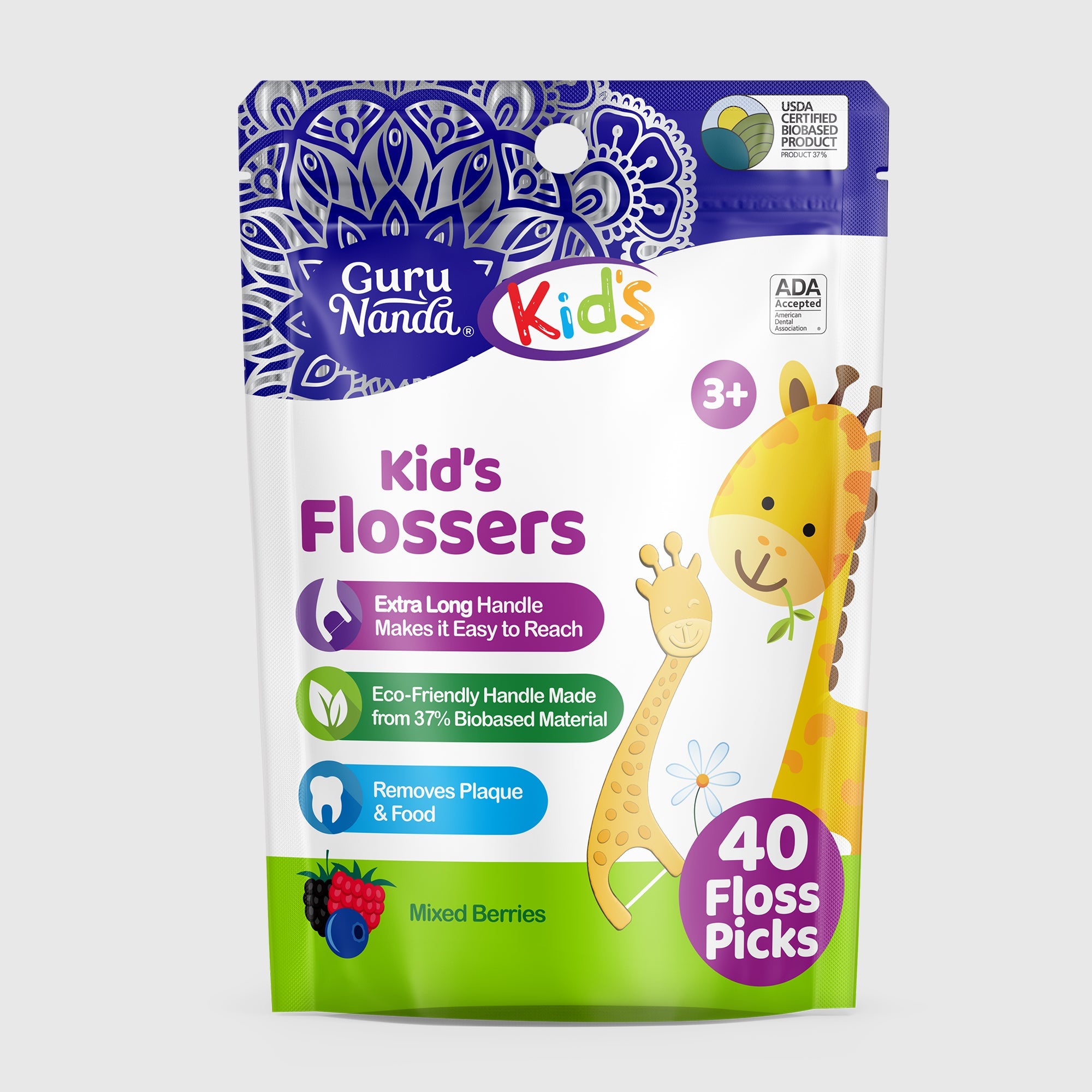 Kids' Giraffe Shaped Flossers. Fluoride-Free