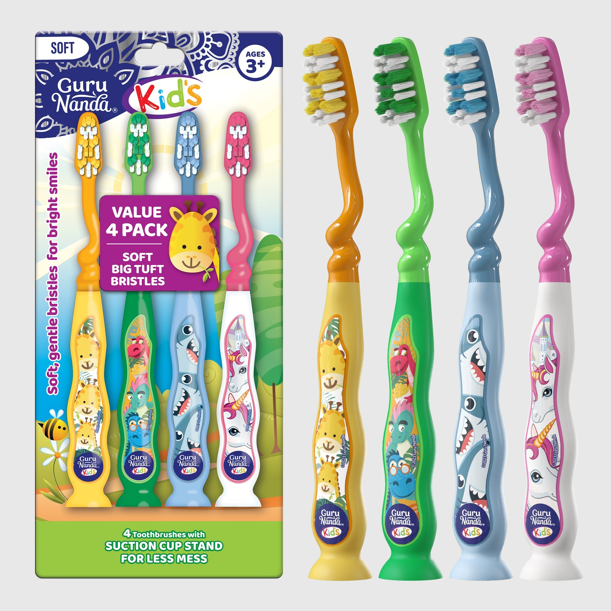 Fun Animals Kids' Toothbrush with Suction Cup ¨C 4 Pack