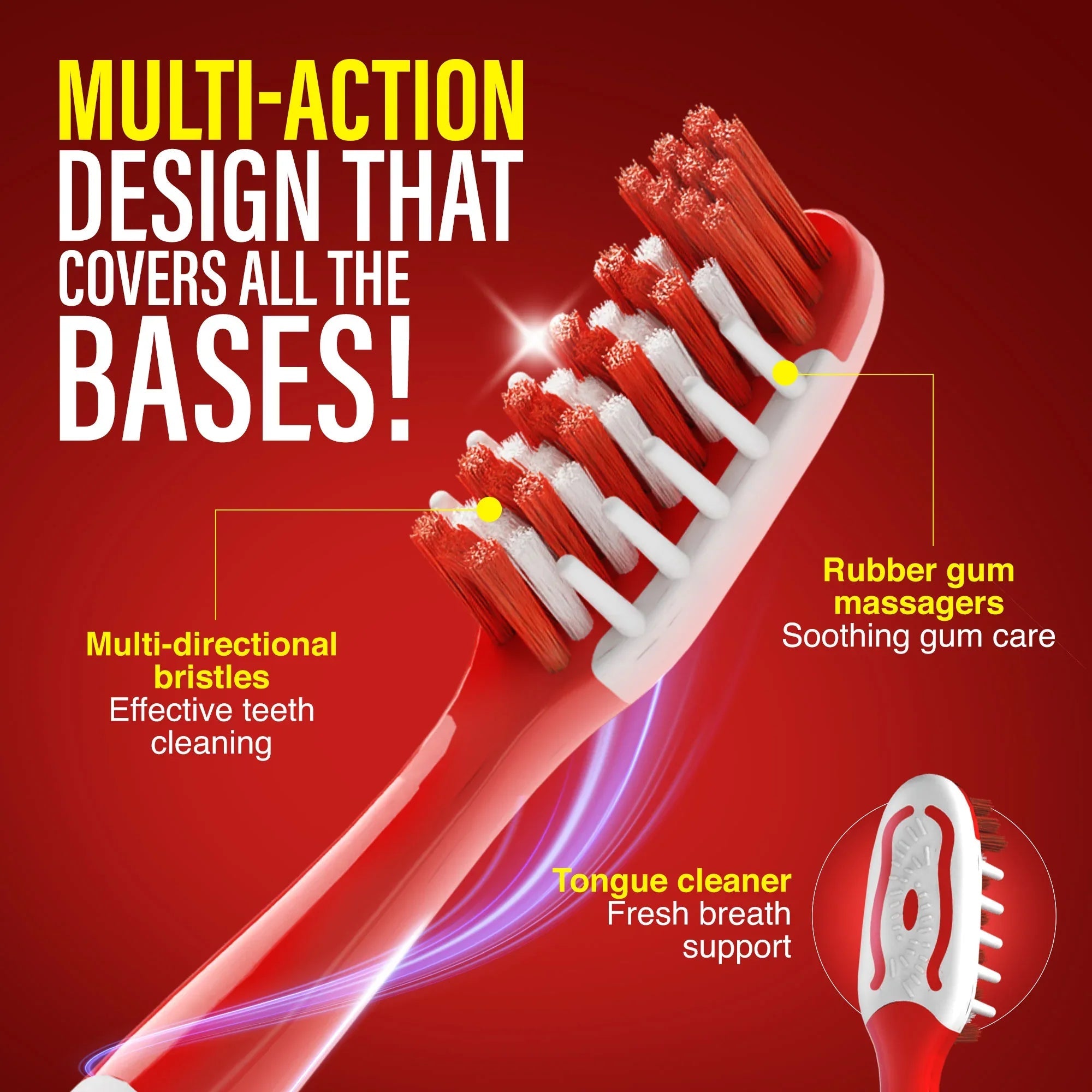 Multi-Action Toothbrush with Tongue Cleaner ¨C 12 Pack