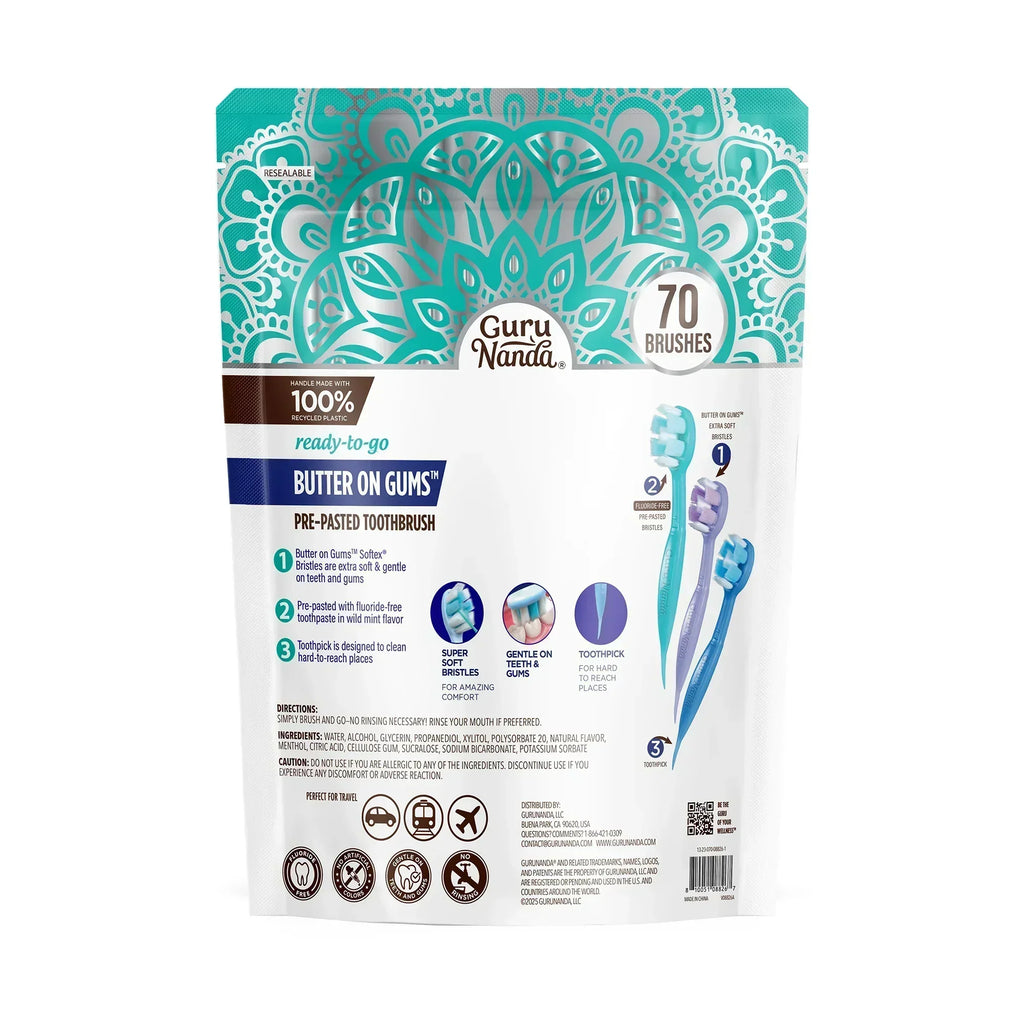 Ready-to-Go Butter on Gums Pre-Pasted Toothbrushes ¨C 70 Count ¨C 2 Pack