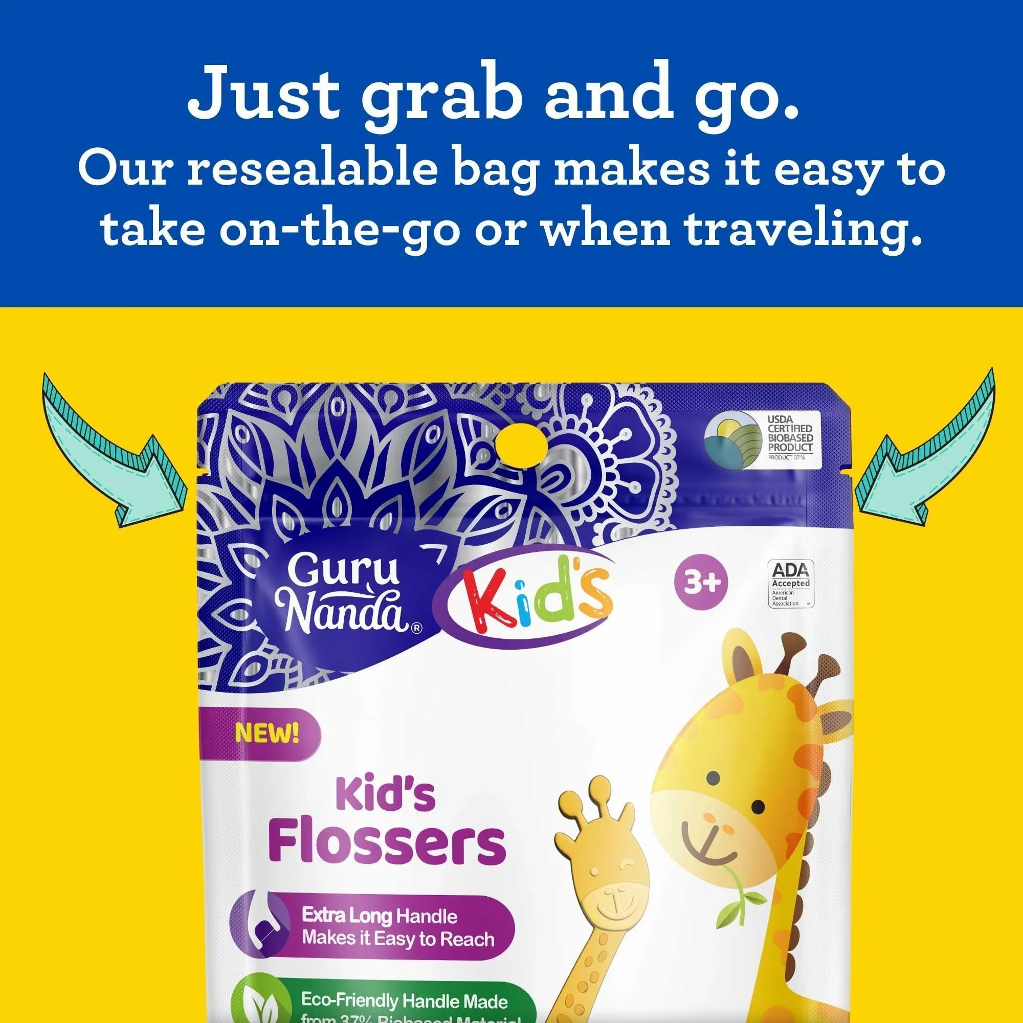 Kids' Giraffe Shaped Flossers. Fluoride-Free
